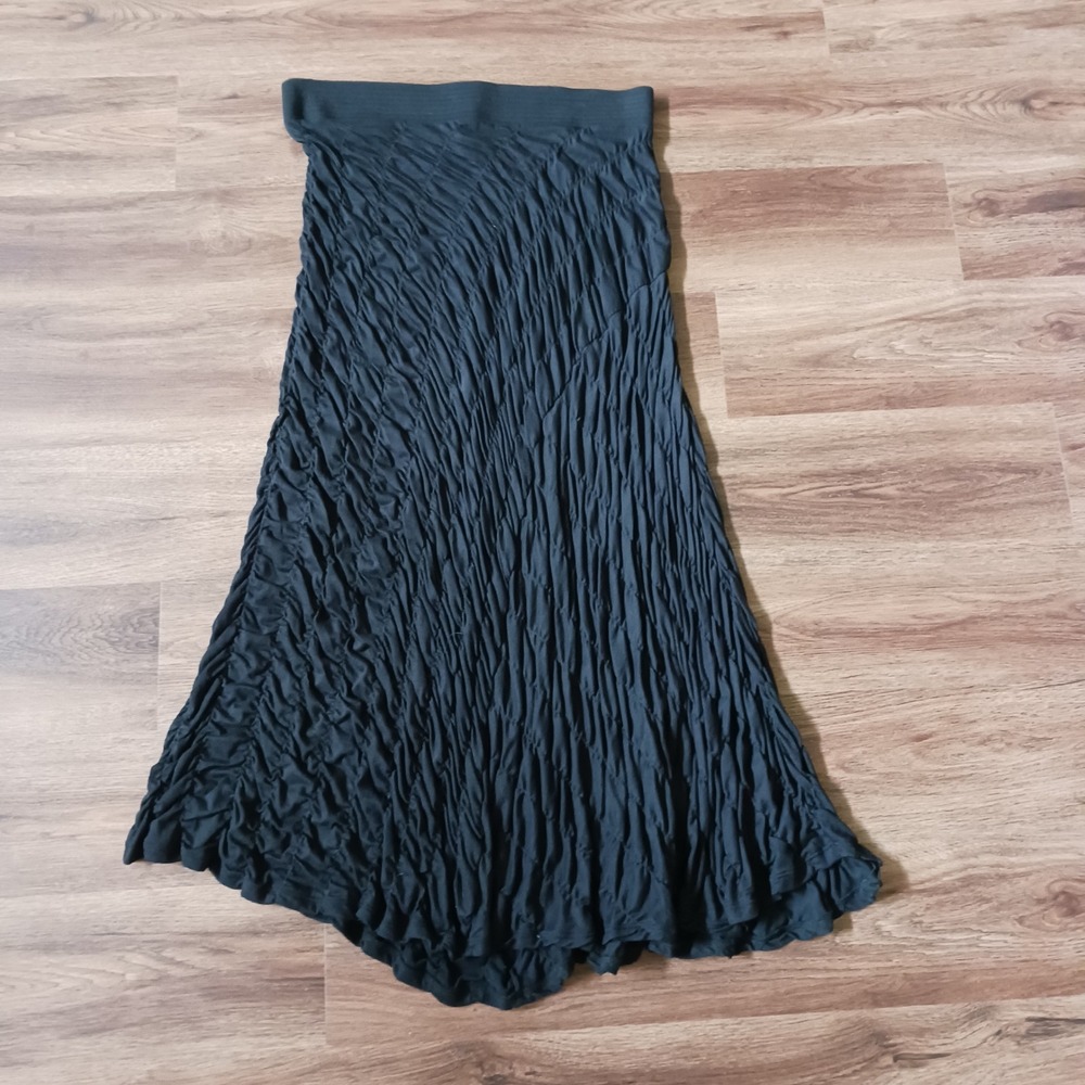 J. Jill Black Crinkle Textured Midi Skirt Elastic Waist‎ Cotton Modal 628201 M